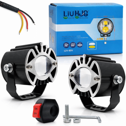 LIU HJG Ultra Bright LED Fog Light Waterproof & Dustproof 50W 12V DC Power Yellow White & Blue Devil Eye Light Reflection Universal fit for All Bikes & Cars Model (Pack of 2 With Switch)